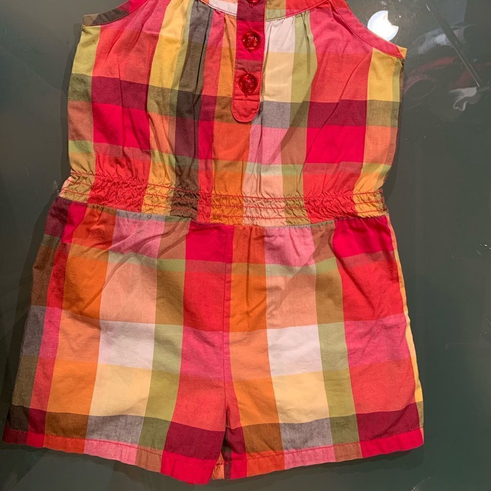Gymboree Batik Summer 3T Plaid Romper Pink Madras - Picture 3 of 8